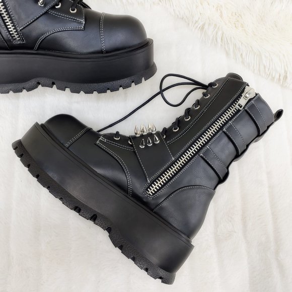 Men's Spiked Strap Goth Punk Platform Boots Slacker 165 - Picture 6 of 16